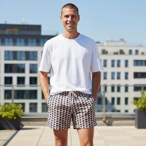 Mr.Swim Blue and Orange Geometric Swim Shorts